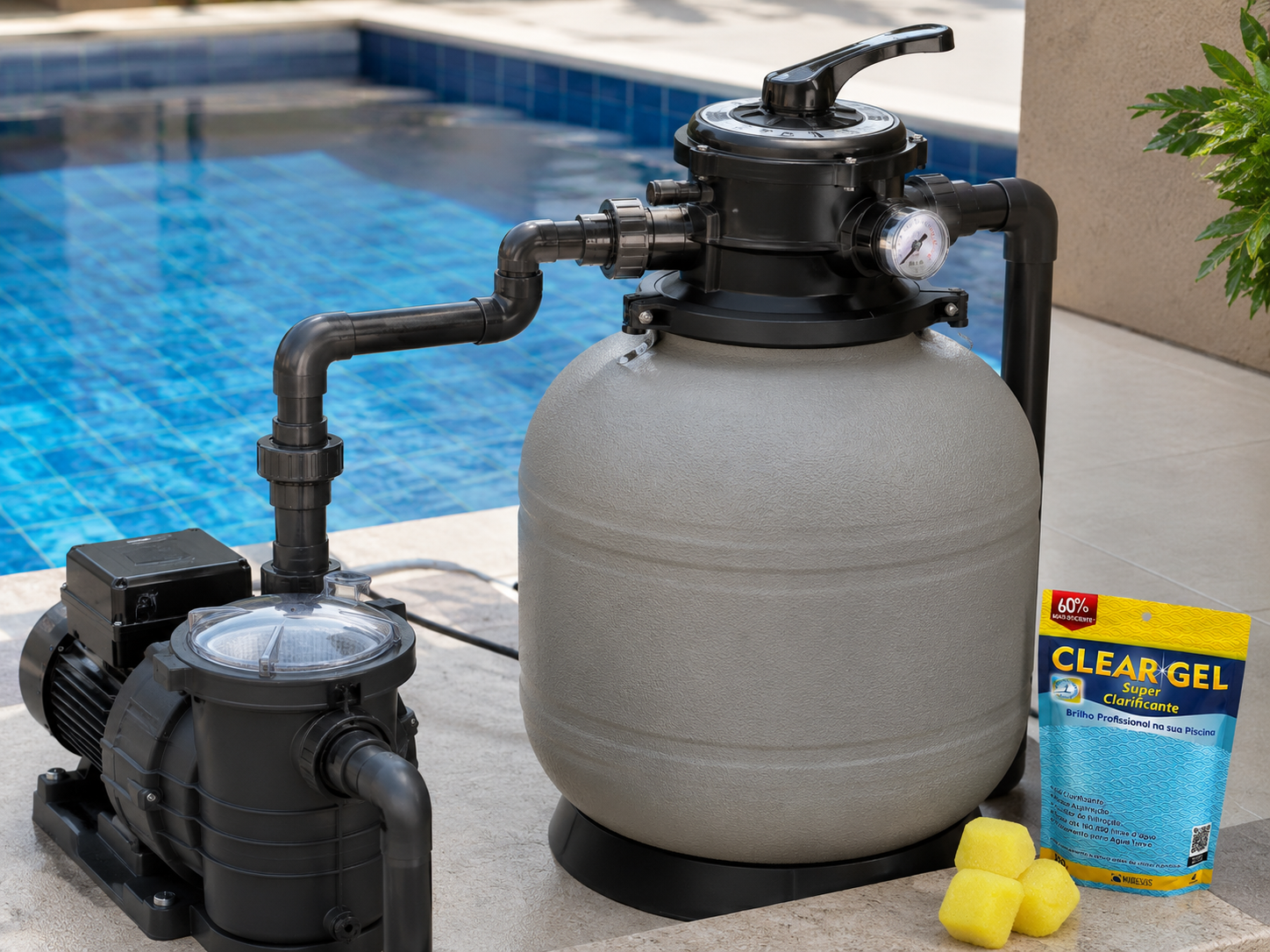 Filtro de areia residencial de piscina com sistema filtrante