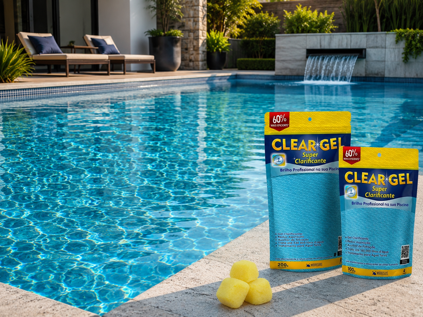 Piscina cristalina após filtração eficiente com Clear Gel